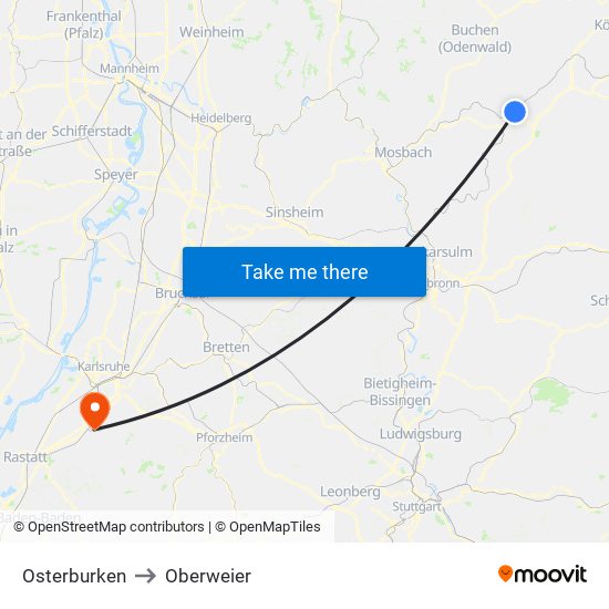 Osterburken to Oberweier map