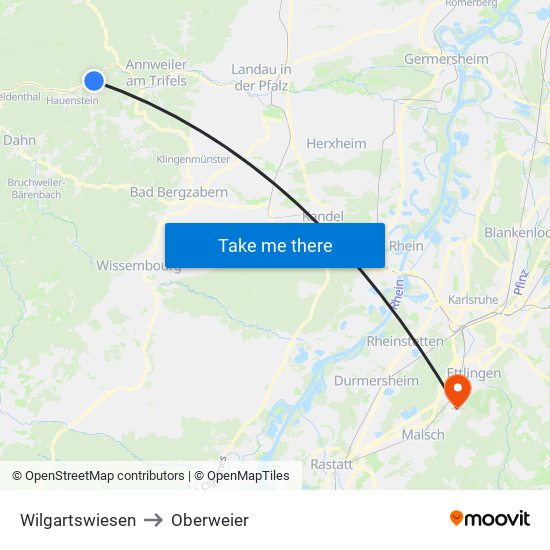 Wilgartswiesen to Oberweier map
