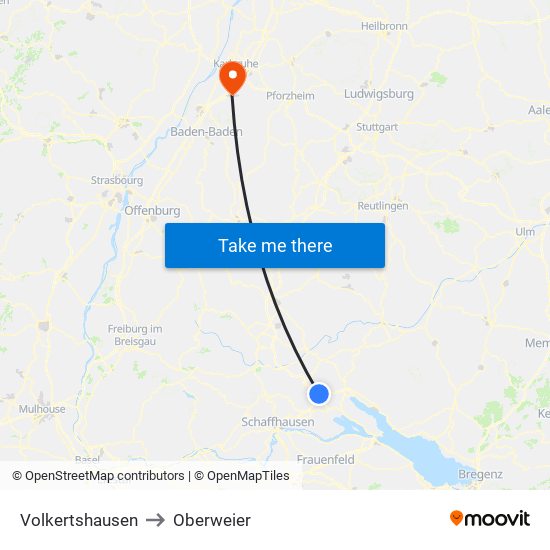 Volkertshausen to Oberweier map