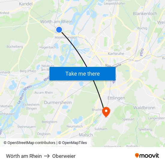 Wörth am Rhein to Oberweier map