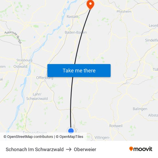 Schonach Im Schwarzwald to Oberweier map