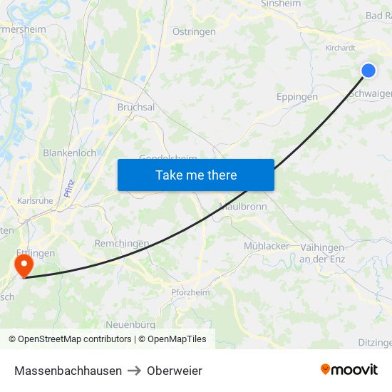 Massenbachhausen to Oberweier map