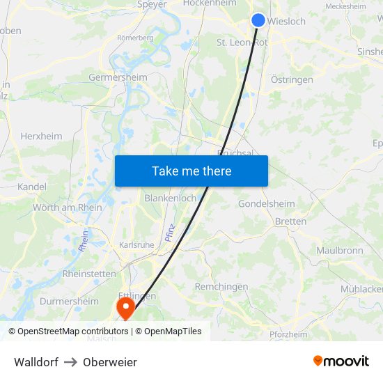 Walldorf to Oberweier map