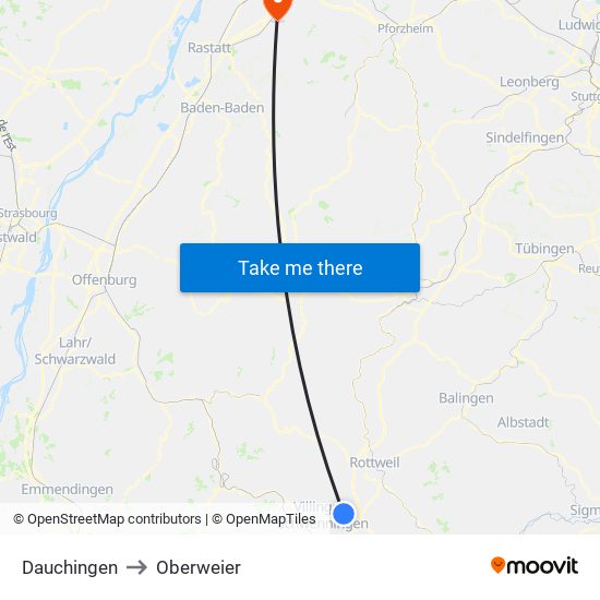 Dauchingen to Oberweier map