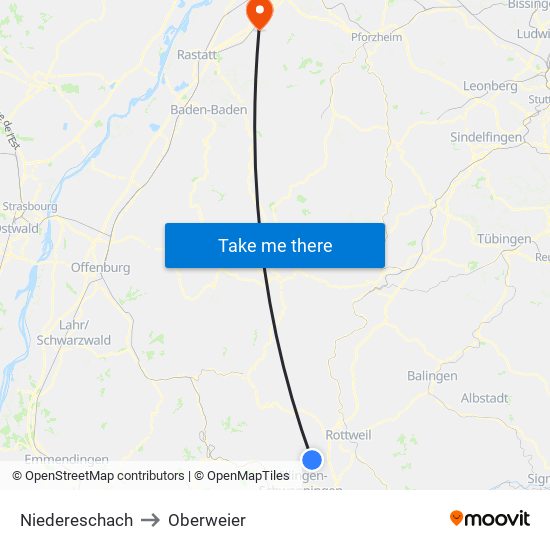Niedereschach to Oberweier map