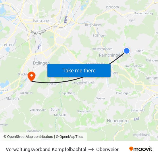 Verwaltungsverband Kämpfelbachtal to Oberweier map