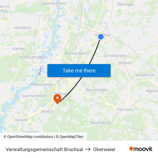 Verwaltungsgemeinschaft Bruchsal to Oberweier map