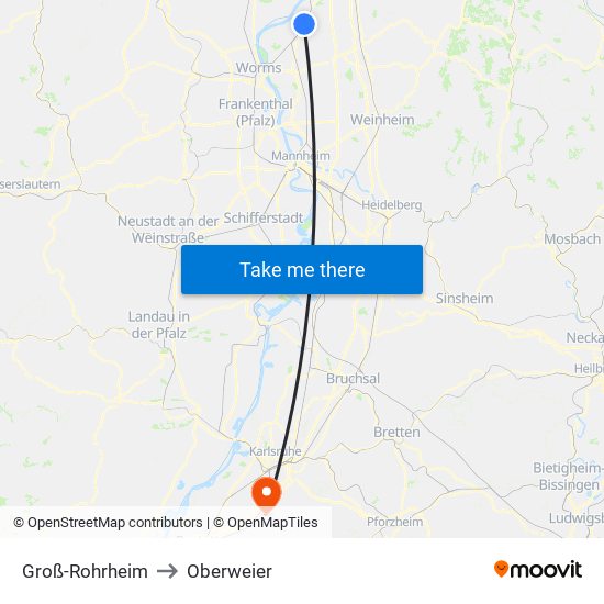 Groß-Rohrheim to Oberweier map