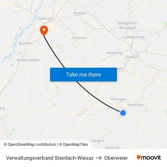 Verwaltungsverband Steinlach-Wiesaz to Oberweier map