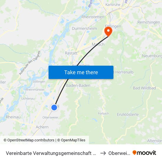 Vereinbarte Verwaltungsgemeinschaft Bühl to Oberweier map