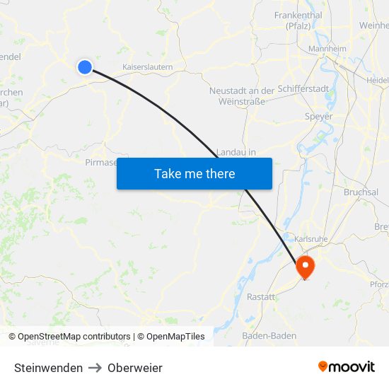 Steinwenden to Oberweier map