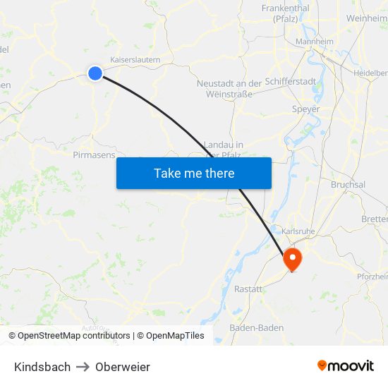 Kindsbach to Oberweier map
