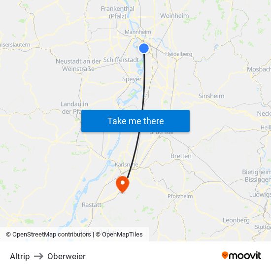 Altrip to Oberweier map