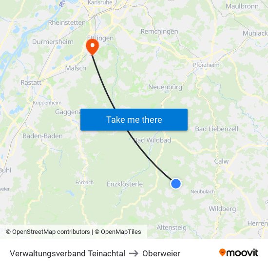 Verwaltungsverband Teinachtal to Oberweier map