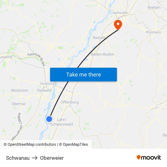 Schwanau to Oberweier map