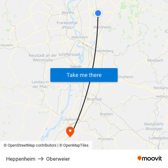 Heppenheim to Oberweier map