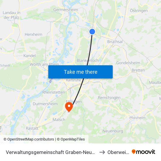 Verwaltungsgemeinschaft Graben-Neudorf to Oberweier map