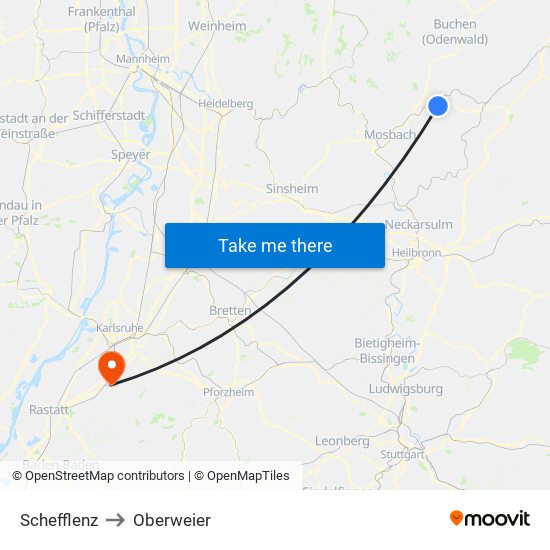 Schefflenz to Oberweier map