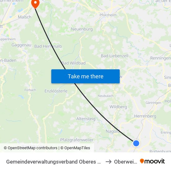 Gemeindeverwaltungsverband Oberes Gäu to Oberweier map