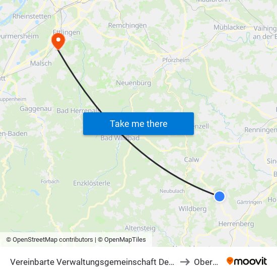 Vereinbarte Verwaltungsgemeinschaft Der Stadt Herrenberg to Oberweier map