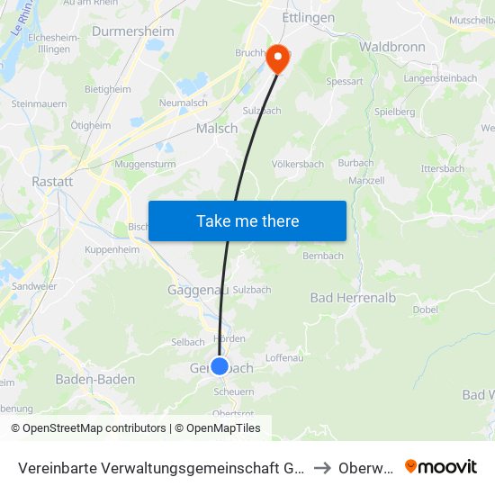 Vereinbarte Verwaltungsgemeinschaft Gernsbach to Oberweier map