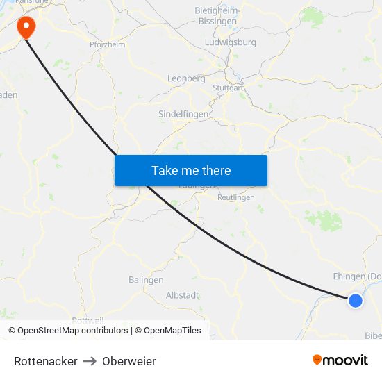 Rottenacker to Oberweier map