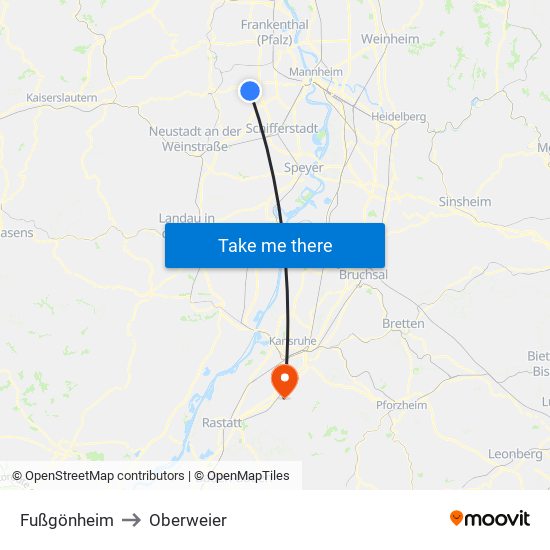 Fußgönheim to Oberweier map