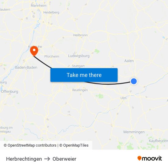 Herbrechtingen to Oberweier map