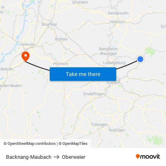 Backnang-Maubach to Oberweier map