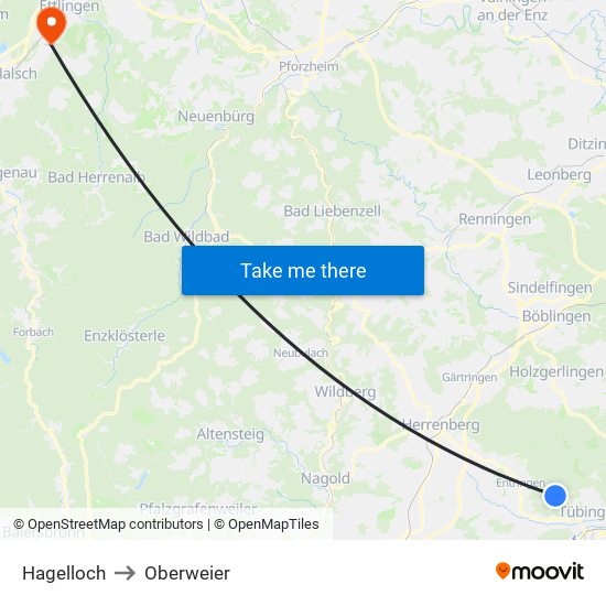 Hagelloch to Oberweier map