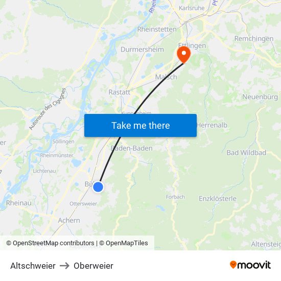 Altschweier to Oberweier map