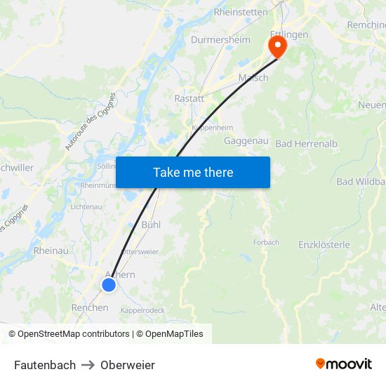 Fautenbach to Oberweier map