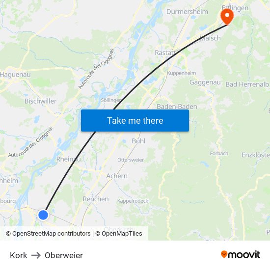 Kork to Oberweier map