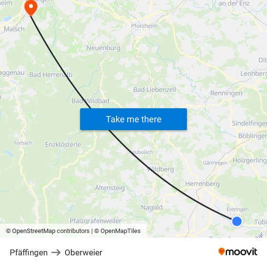 Pfäffingen to Oberweier map