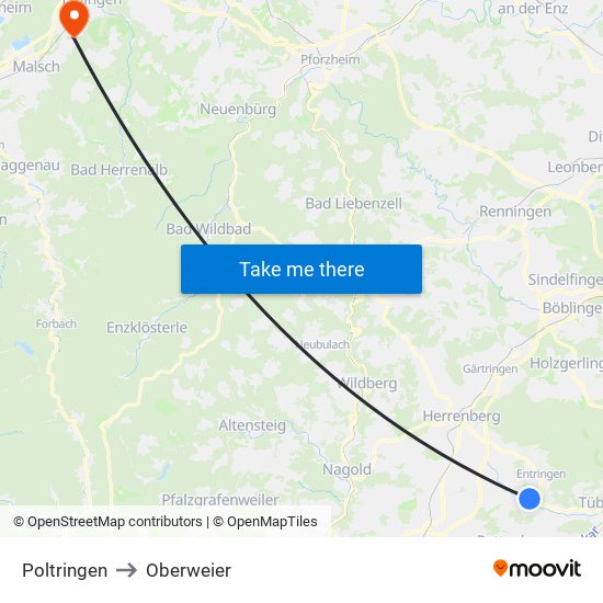 Poltringen to Oberweier map