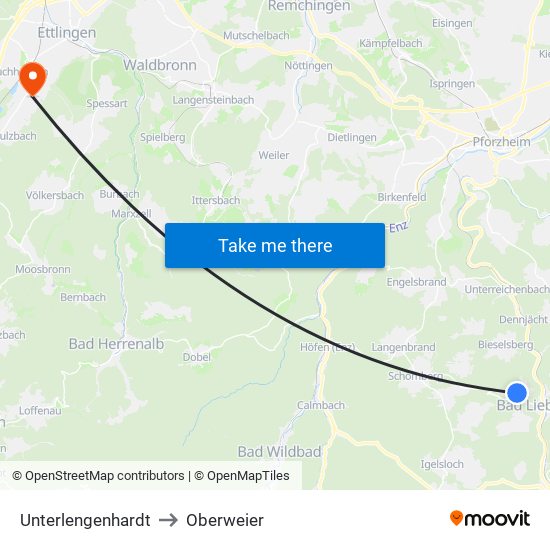 Unterlengenhardt to Oberweier map