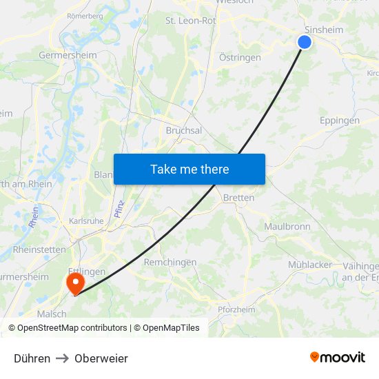 Dühren to Oberweier map