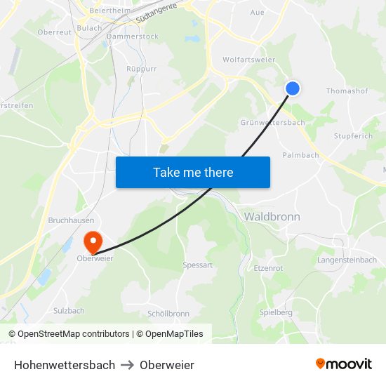 Hohenwettersbach to Oberweier map
