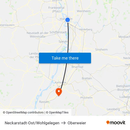 Neckarstadt-Ost/Wohlgelegen to Oberweier map
