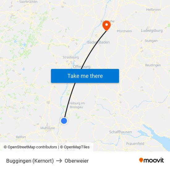 Buggingen (Kernort) to Oberweier map