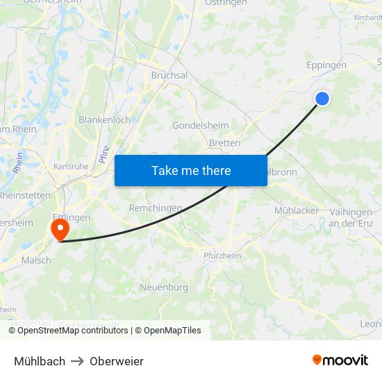 Mühlbach to Oberweier map