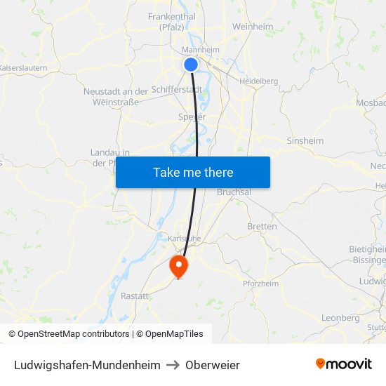 Ludwigshafen-Mundenheim to Oberweier map