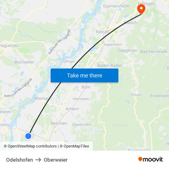 Odelshofen to Oberweier map
