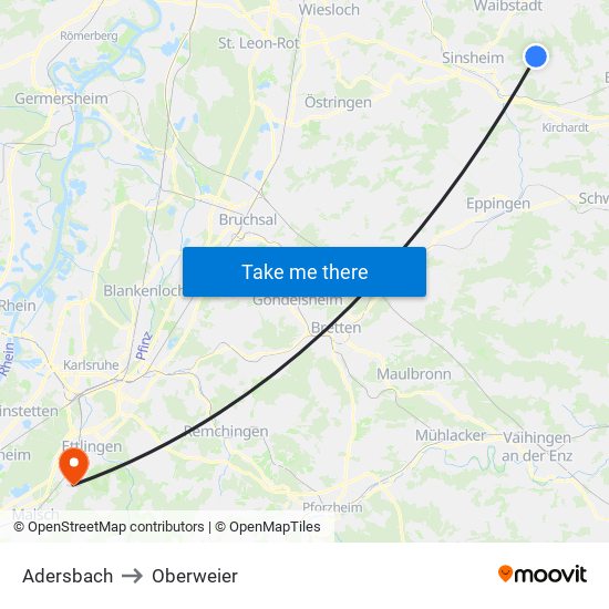 Adersbach to Oberweier map