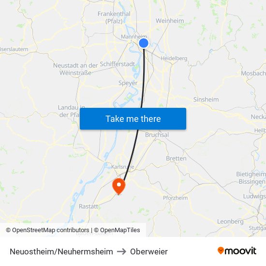 Neuostheim/Neuhermsheim to Oberweier map