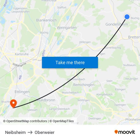 Neibsheim to Oberweier map