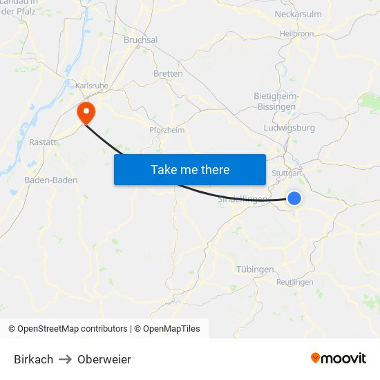 Birkach to Oberweier map