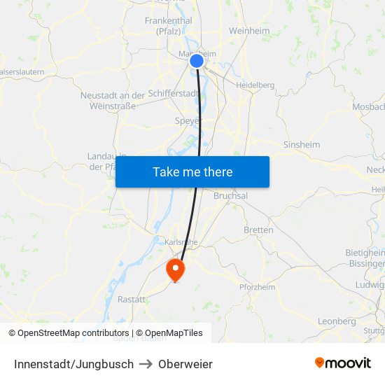 Innenstadt/Jungbusch to Oberweier map