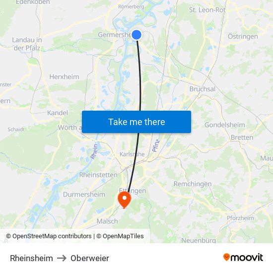 Rheinsheim to Oberweier map