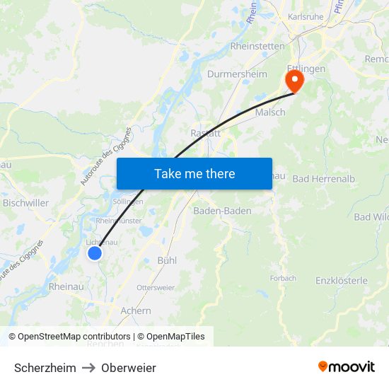 Scherzheim to Oberweier map